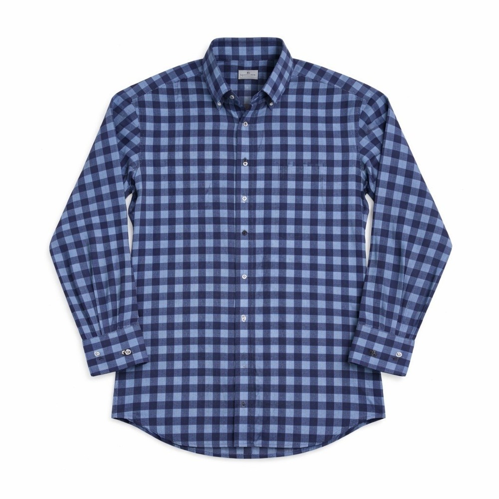 Emanuel Berg Plaid Shirt‎ Men's L 16.5 Blue Modern Fit Button Down